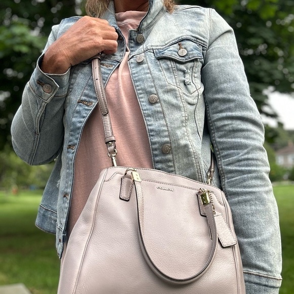 COACH Taupe Madison Minetta Pebbled Leather Medium Satchel - Picture 16 of 16